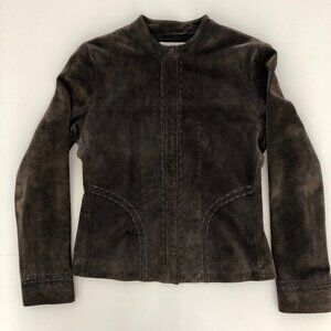 Planet Vintage Front Zip 100% Suede Leather Lined Jacket Chocolate Brown Sz 8
